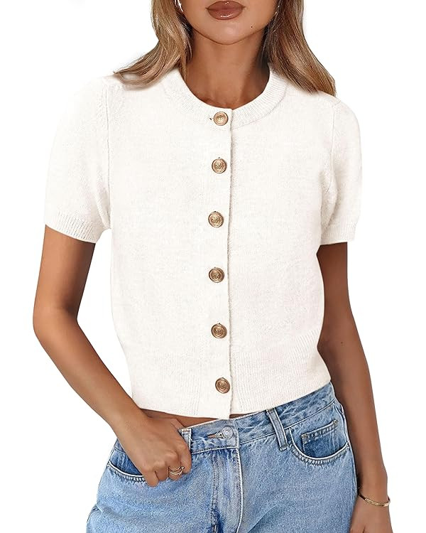 PRETTYGARDEN Womens Casual Summer Short Sleeve Cardigans 2025 Button Down Knitted Sweater Basic C... | Amazon (US)