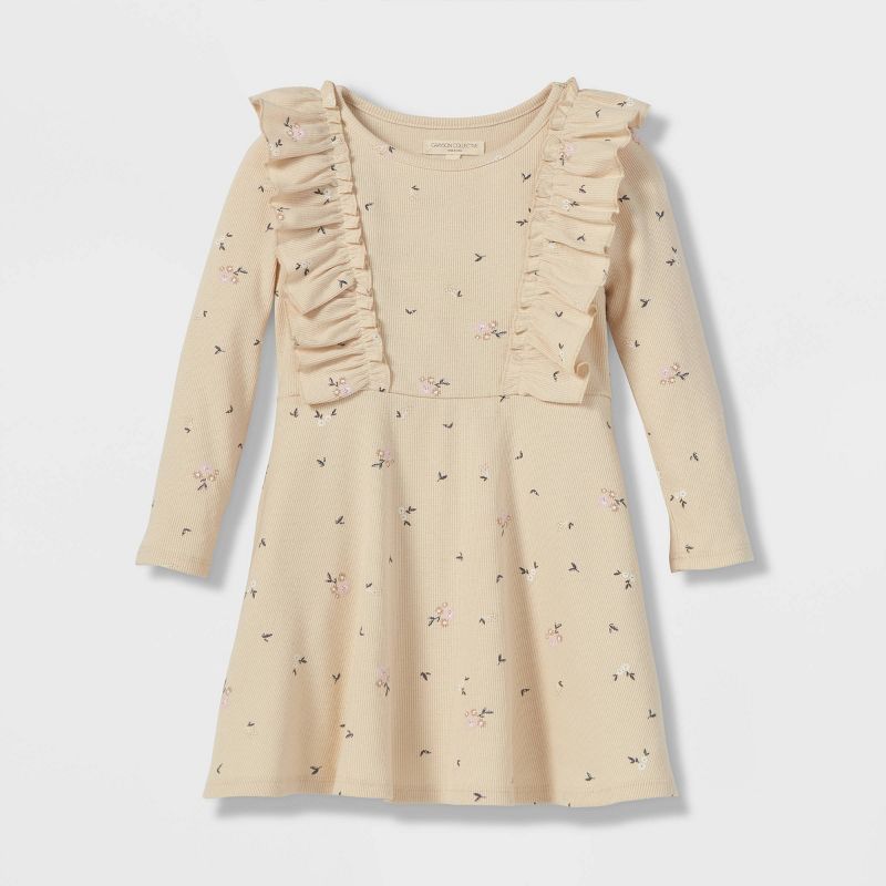 Grayson Collective Toddler Girls' Floral Ribbed Ruffle Long Sleeve Dress - Cream | Target