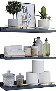 WOPITUES Floating Shelves with Gold Metal Guardrail, Shelves for Wall Decor Set of 3, Wall Shelve... | Amazon (US)