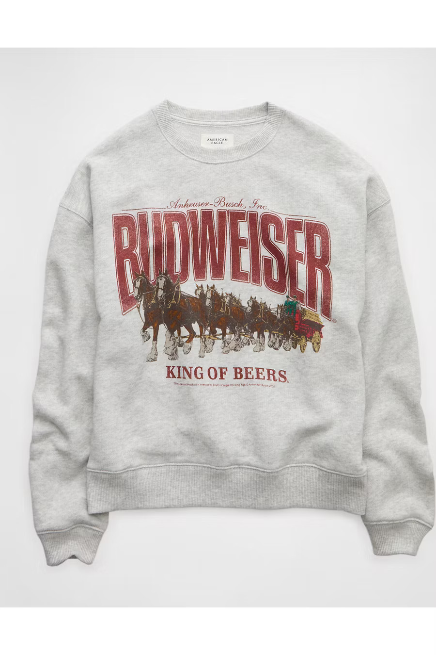 AE Budweiser Graphic Sweatshirt Women's Heather Gray XXS | American Eagle Outfitters (US & CA)