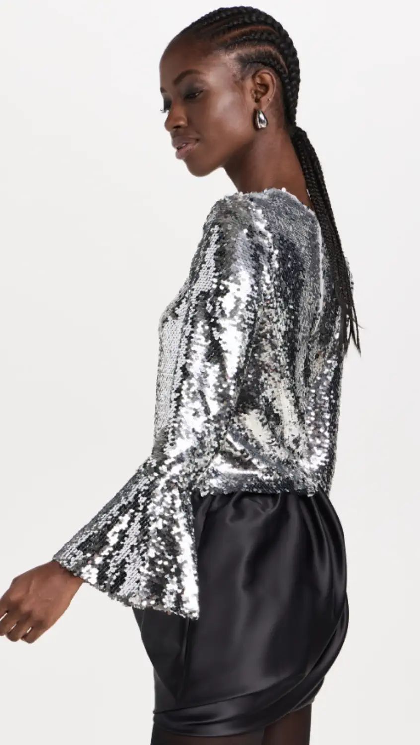 Silver Sequin Flared Sleeve Top | Shopbop