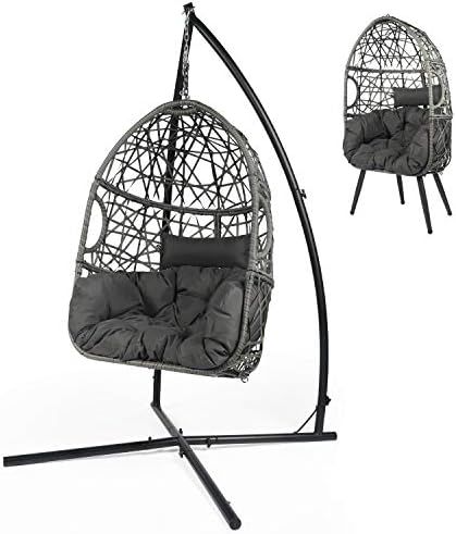 OKL Hanging Rattan Egg Chair, Swing Chair with X Hammock Stand Set, Hammock Chair with Soft Seat Cus | Amazon (US)