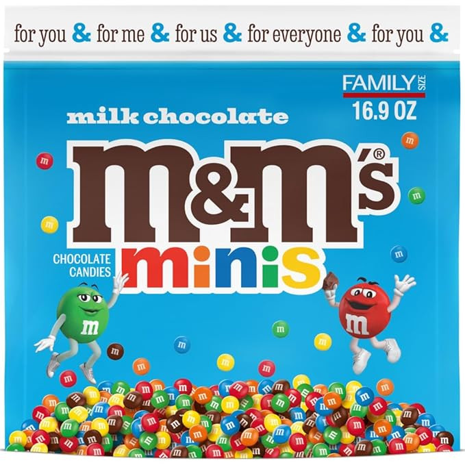 M&M'S MINIS Milk Chocolate Candy Assortment, Family Size, 16.9 oz Resealable Bulk Chocolate Candy... | Amazon (US)