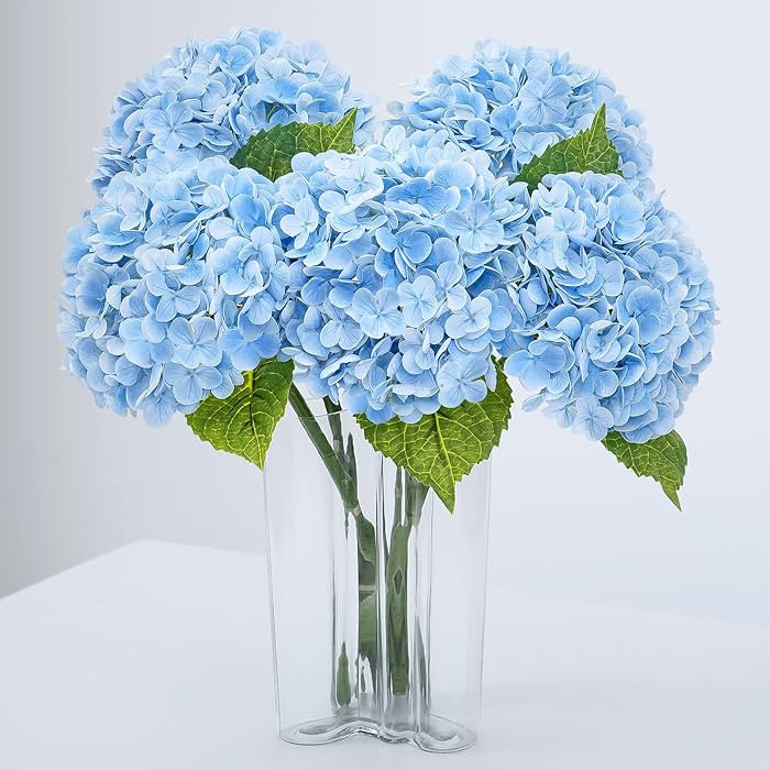 Waipfaru 21" Real Touch Blue Hydrangea Artificial Flowers with Long Stem & Leaves, Full Latex Fau... | Amazon (US)