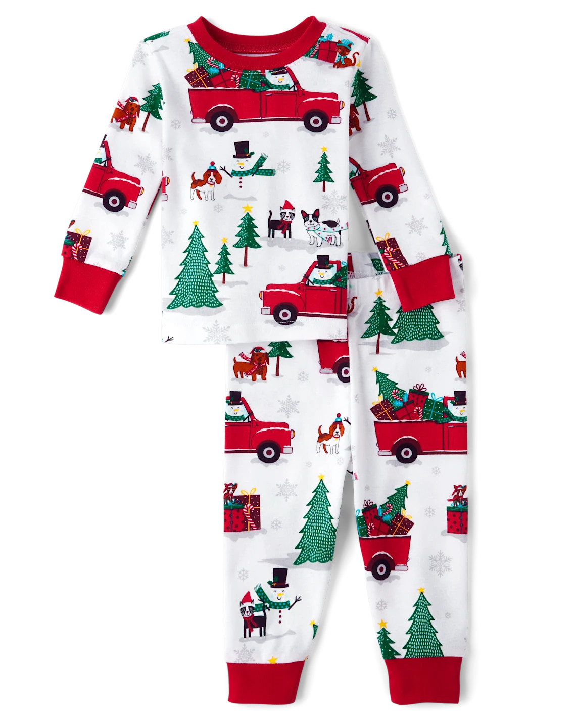 Baby And Toddler Matching Family Truck Snug Fit Cotton Pajamas - white | The Children's Place