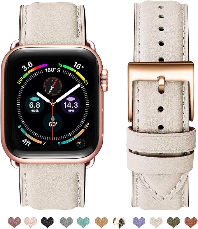 OMIU Square Bands Compatible for Apple Watch 38mm 40mm 42mm 44mm, Genuine Leather Replacement Ban... | Amazon (US)