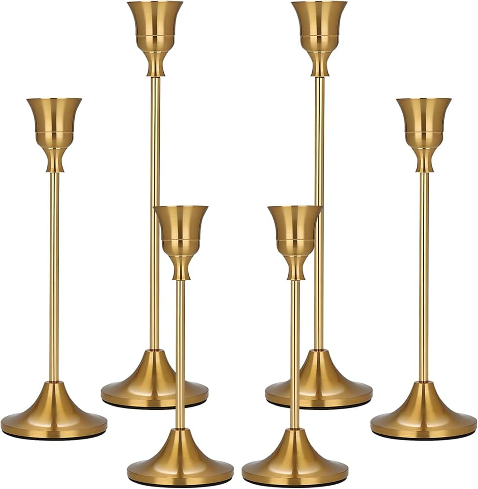 Christmas Candle Holder Brass Gold Candlestick Holders Set of 6, Metal Candle Holders for Table C... | Amazon (US)