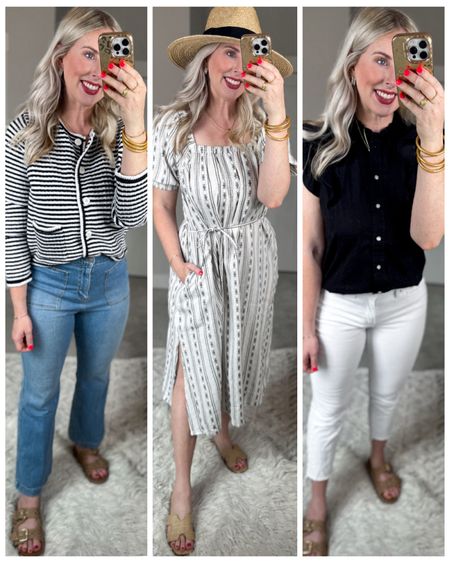 Daily try on, Walmart try on, Walmart outfit, Walmart fashion, black and white summer style, midi dress, striped cardi, ruffle top 

#LTKStyleTip #LTKFindsUnder50 #LTKSeasonal