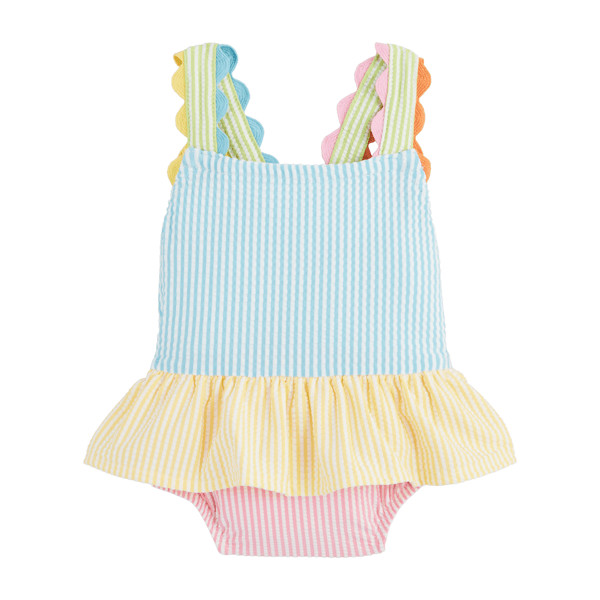 Girls' Seersucker Ric Rac Swimsuit | Mud Pie