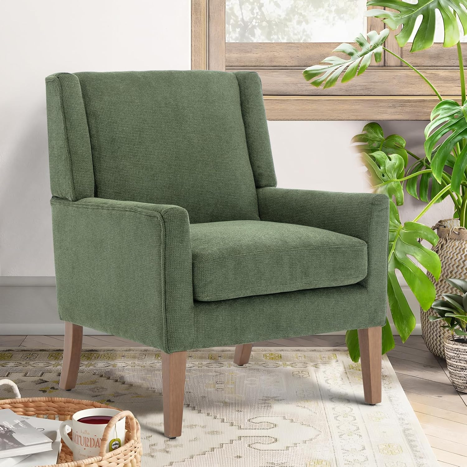 COLAMY Modern Wingback Living Room Chair, Upholstered Fabric Accent Armchair, Single Sofa Chair w... | Amazon (US)