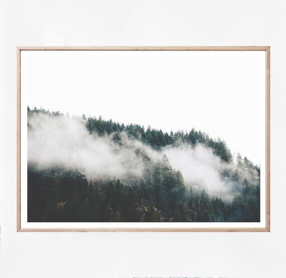 Forest Poster Print, Modern Foggy Nature Forest Poster, Mountain Forest Art, Nordic Misty Pine Tr... | Etsy (US)