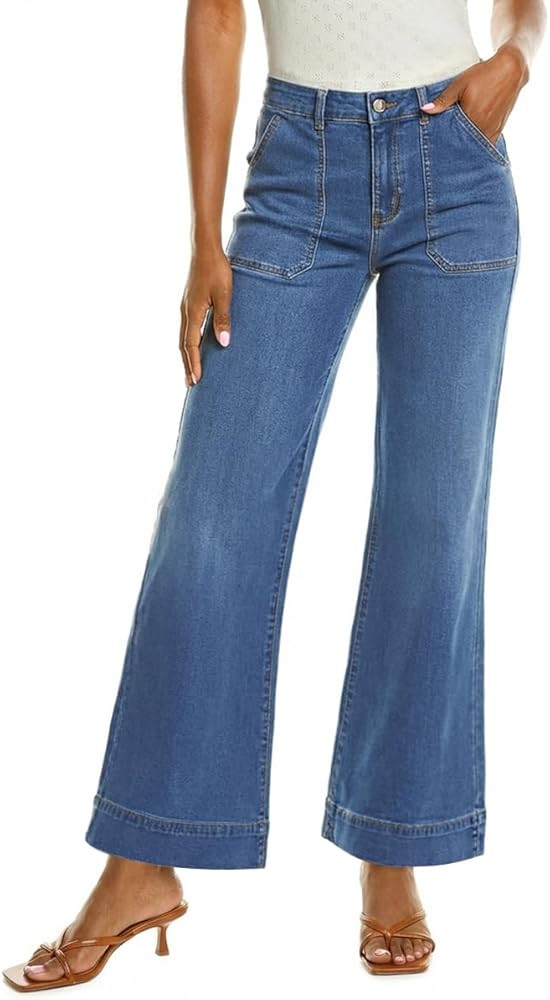 ZESICA Wide Leg Jeans for Women Trendy High Waisted Strechy Loose Straight Denim Pants with Pocke... | Amazon (US)