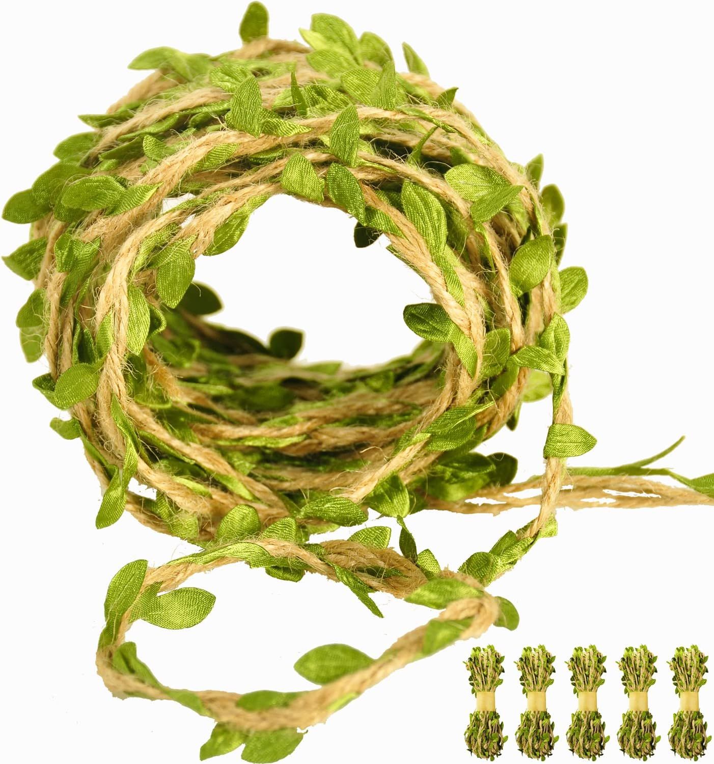 Naidiler 196 Ft Green Leaf Ribbon Jute Burlap Twine Vine with Artificial Leaves for Safari Decor ... | Amazon (US)