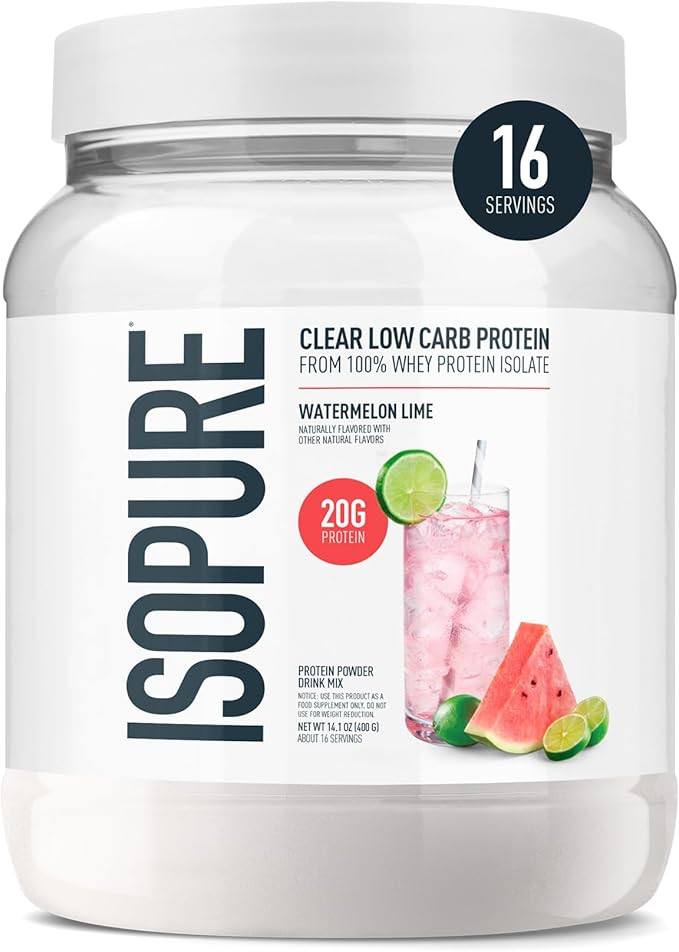 Isopure Clear Whey Isolate Protein Powder, Lactose Free, Gluten Free, Naturally Flavored, Waterme... | Amazon (US)