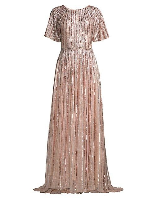 Butterfly-Sleeve Vertical Sequin A-Line Gown | Saks Fifth Avenue