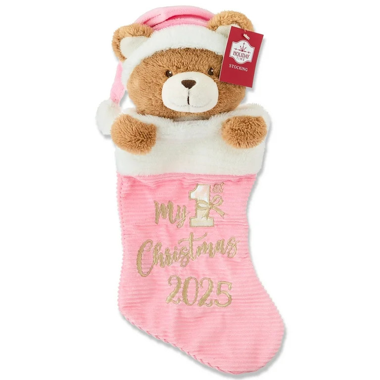 Pink My First Christmas Stocking with Teddy Bear, by Holiday Time | Walmart (US)