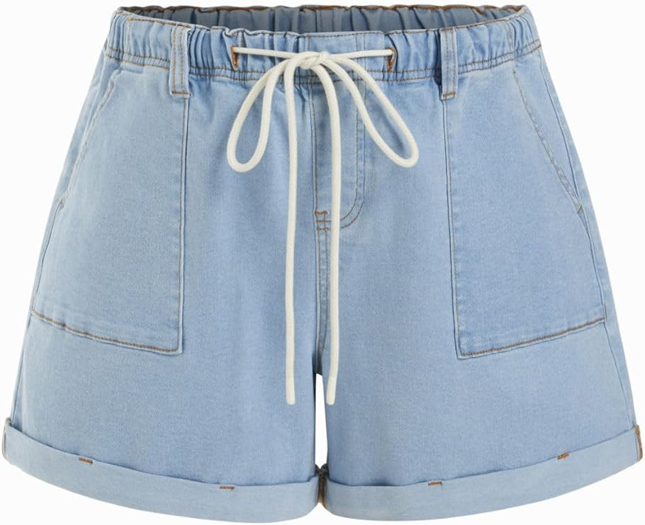 CIDER Women's Jean Shorts Drawstring Mid Waisted Denim Shorts with Pockets Casual Jorts Summer Ou... | Amazon (US)