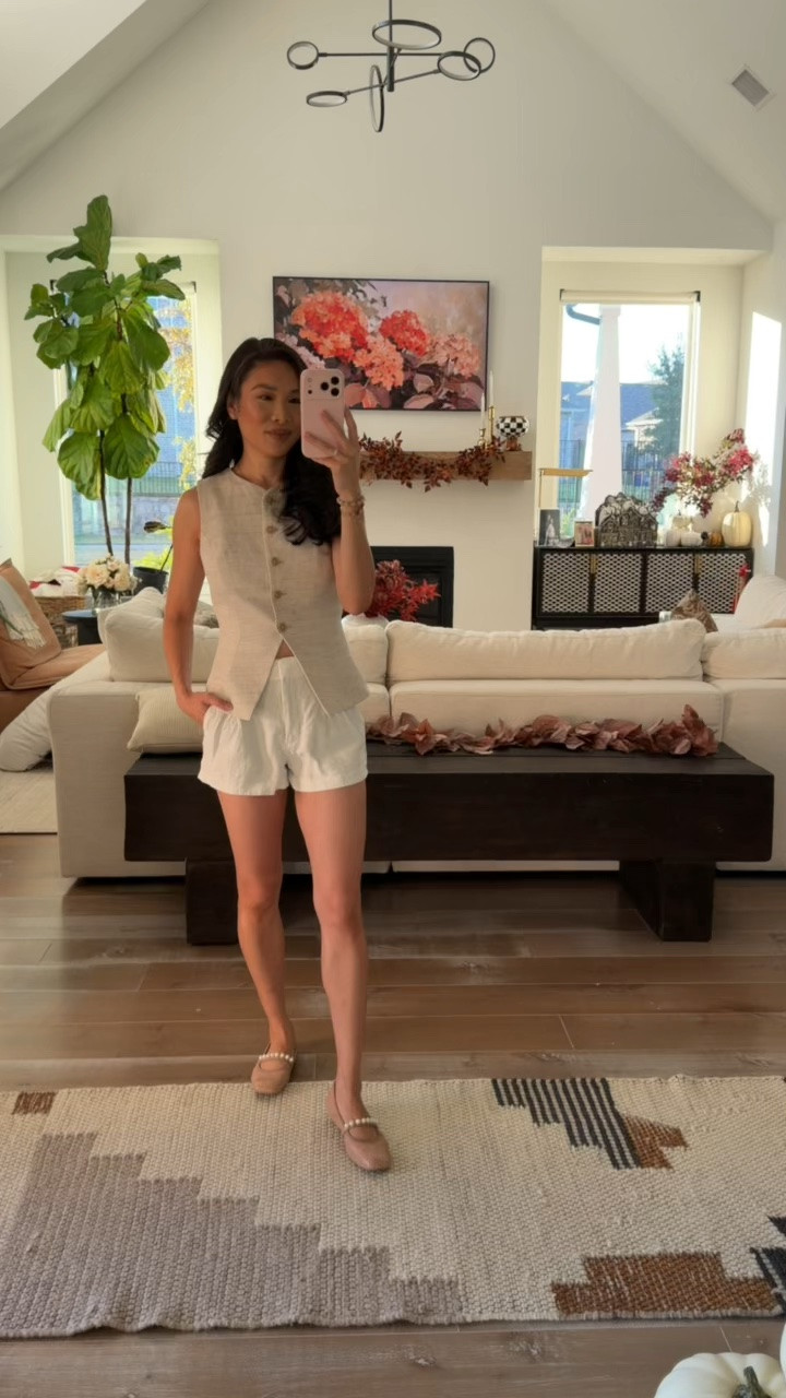 Summer outfit with this beautiful vest styled with linen shorts. Also
Works for early fall outfit in warmer weather!

#LTKSeasonal #LTKootd