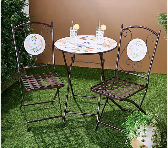 Make Your Selection: Temp-tations Outdoors 3-Piece Mosaic Bistro Table & Chairs Set | QVC