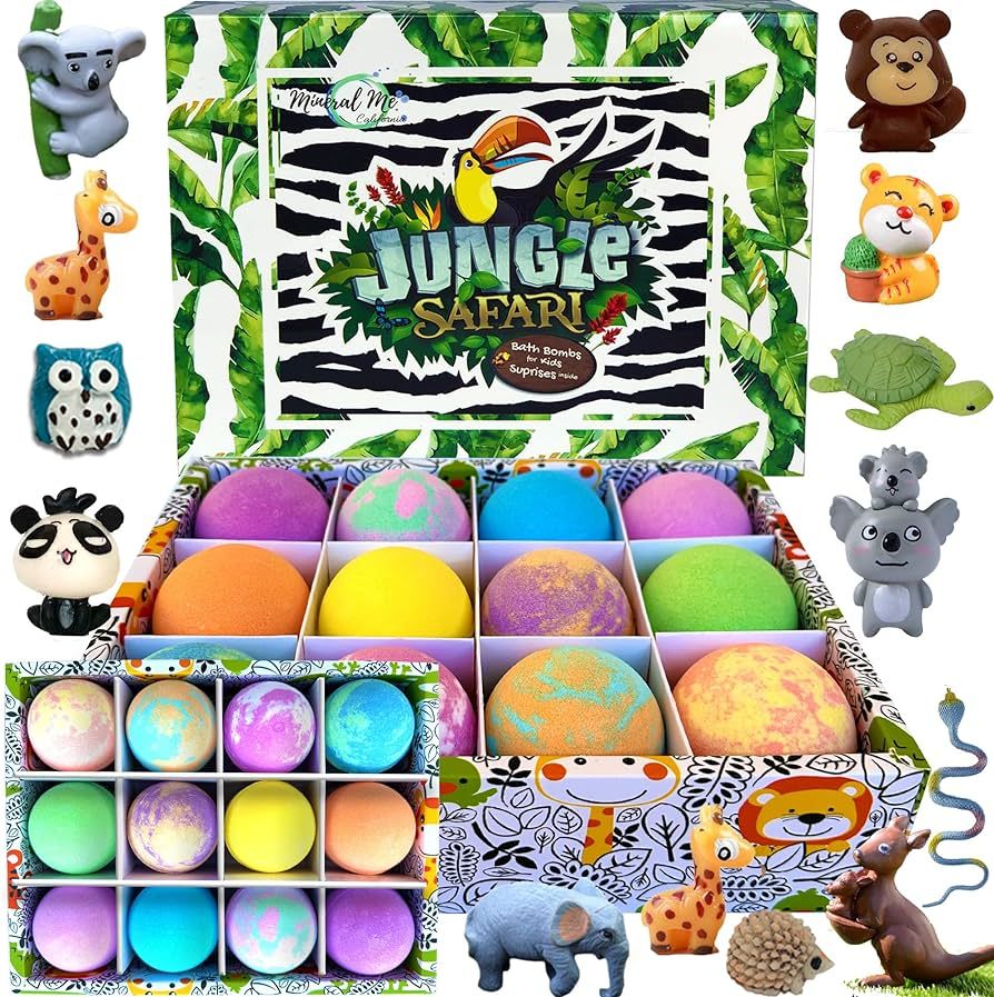 Bath Bombs for Kids with Toys Inside, Set of 12 Organic Bubble Bath Fizzies with Jungle Animal To... | Amazon (US)