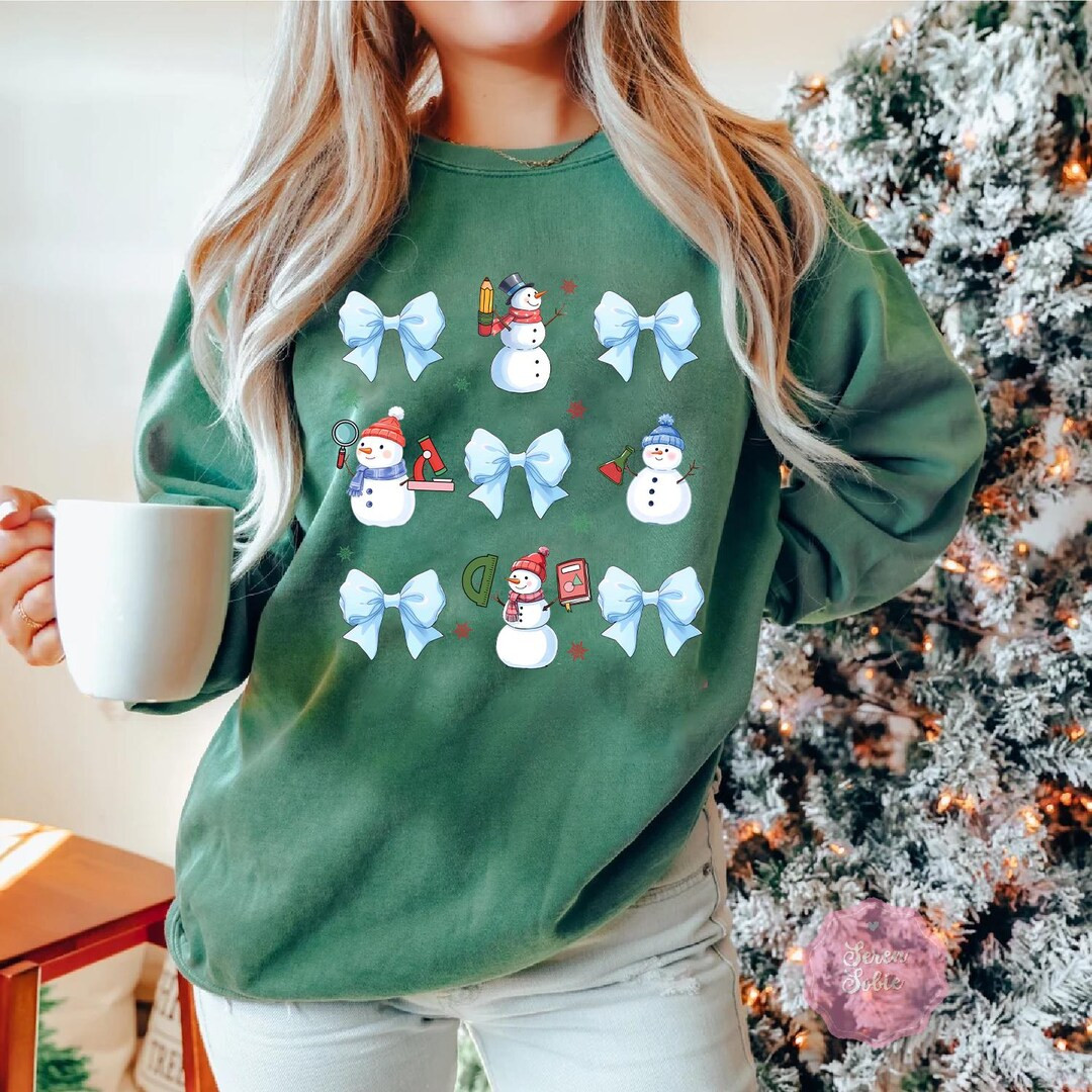Coquette Bow Snowman Teacher Christmas Shirt, Teacher Christmas Shirts, Teacher Holiday Shirt, Gi... | Etsy (US)