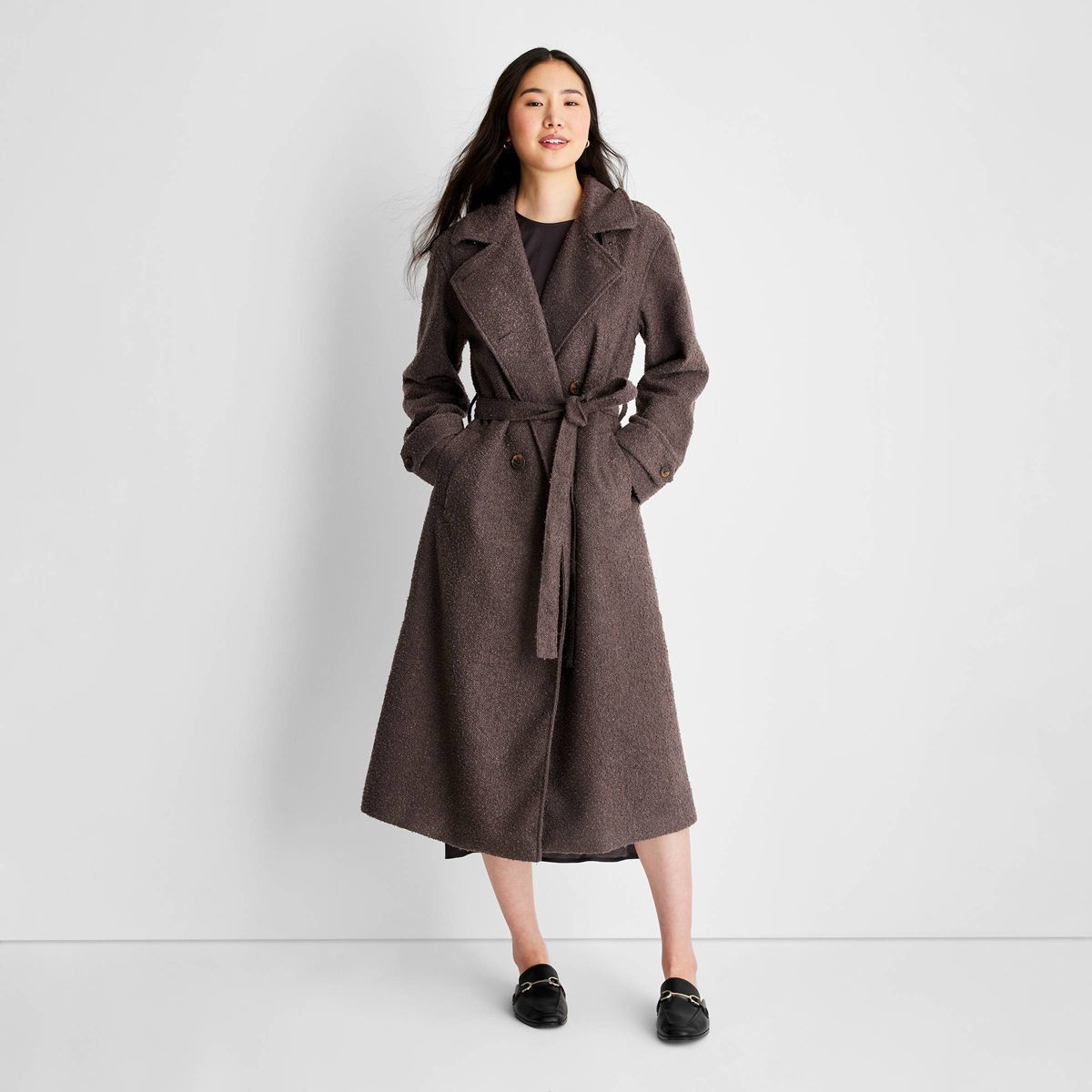 Women's Front-Tie Notched Lapel Double Breasted Long Coat - Future Collective™ with Reese Bluts... | Target