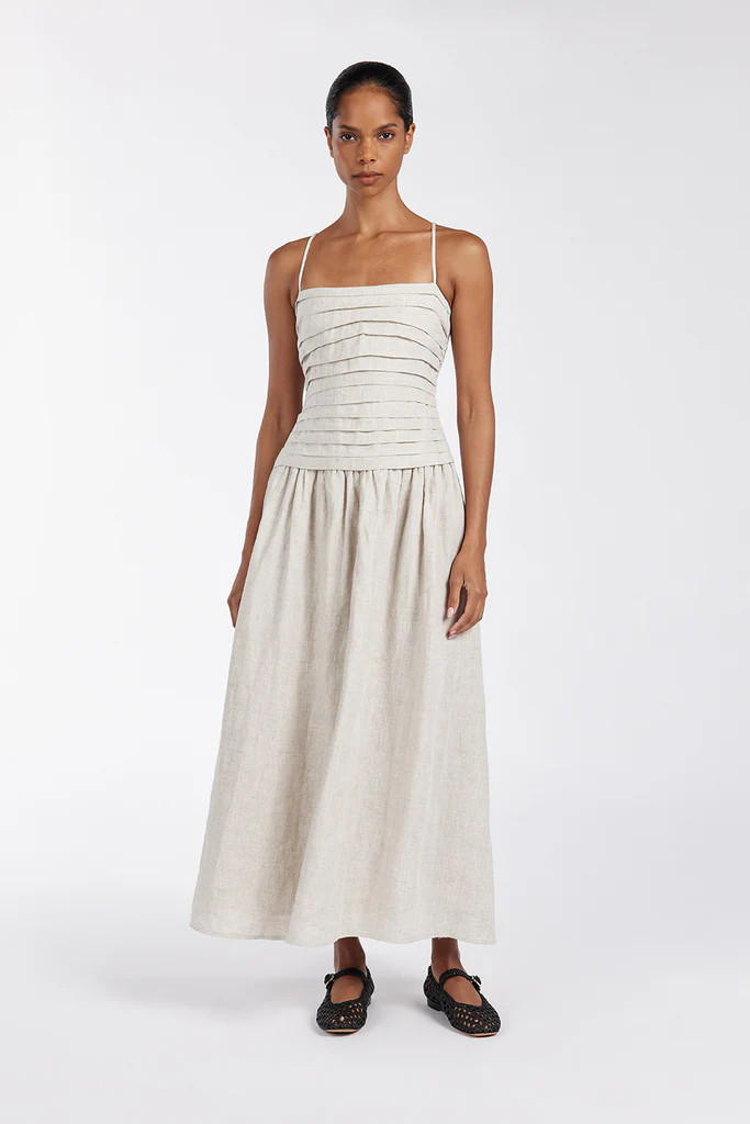 REECE NATURAL LINEN MIDI DRESS | DISSH