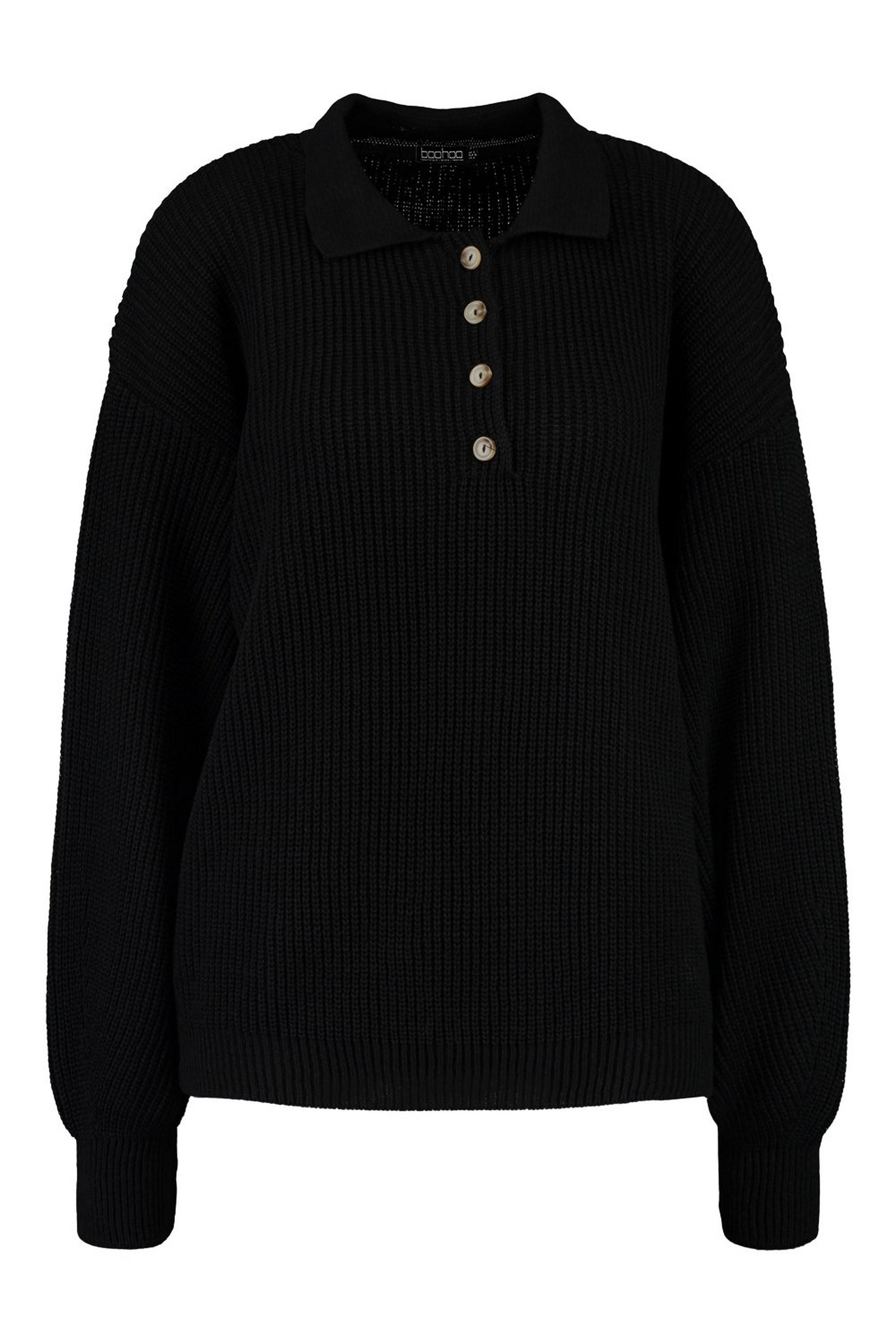 Balloon Sleeve Polo Collar Oversize Jumper | Boohoo.com (UK & IE)