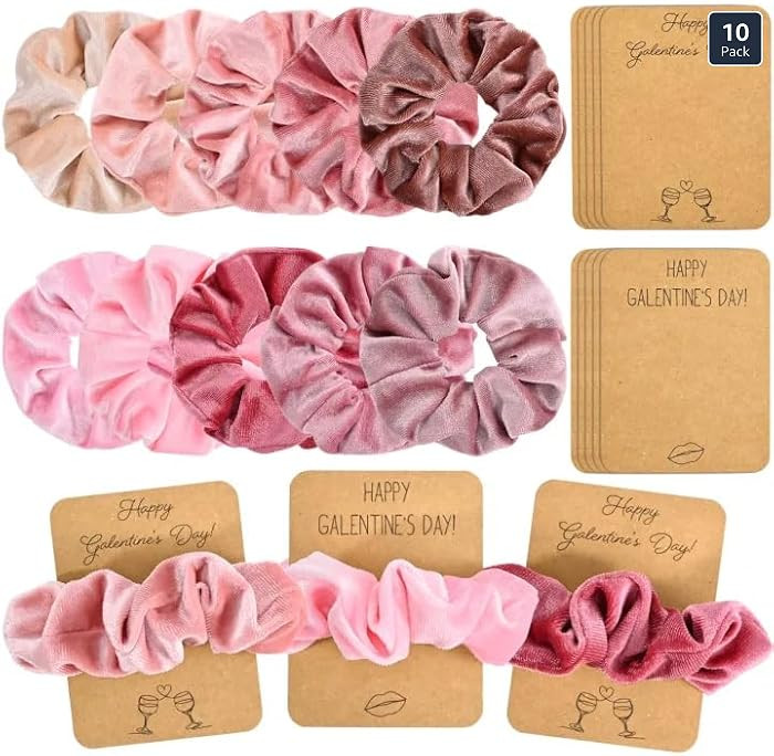 Sanixin 10 Set Galentine's Day Hair Scrunchies with Cards Velvet Hair Bands Pink Soft Elastic Hai... | Amazon (US)