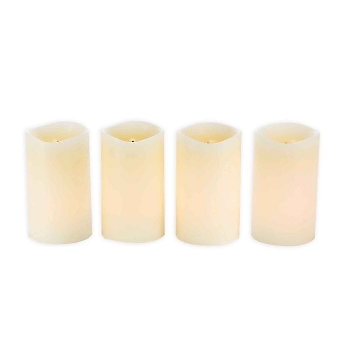 Flameless Pillar Candles in Bisque (Set of 4) | Bed Bath & Beyond