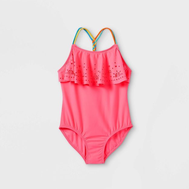 Girls' Laser Cut Flounce One Piece Swimsuit - Cat & Jack™ Pink | Target