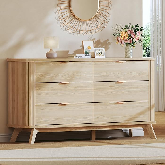 Fluted 6 Drawers Dresser for Bedroom, 55" Mid Century Modern Dresser & Chests of Drawers, Curved ... | Amazon (US)