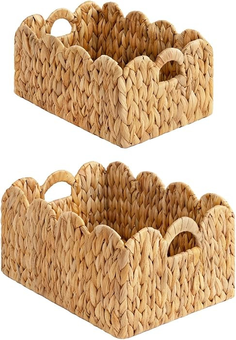 StorageWorks Scalloped Edge Wicker Basket, Hand-woven Rattan Baskets with Built-in Handles, Water... | Amazon (US)