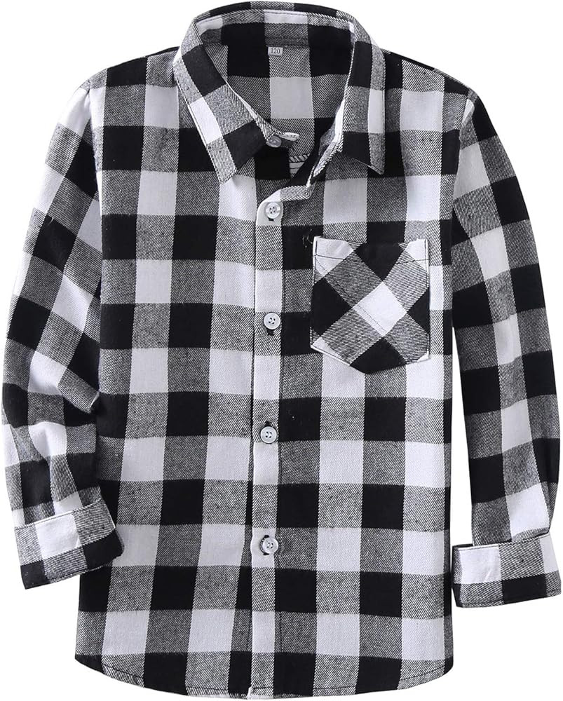 Little Girls' Boys' Long Sleeve Button Down Plaid Flannel Shirt | Amazon (US)