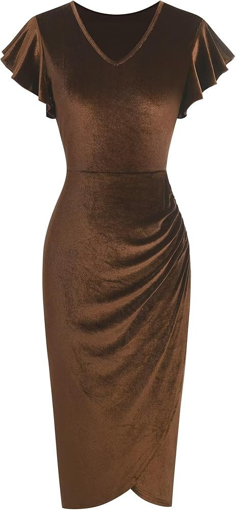ZAFUL Velvet Dress for Women Wedding Guest Dress Ruffle Sleeve Ruched Bodycon Cocktail Party Dres... | Amazon (US)
