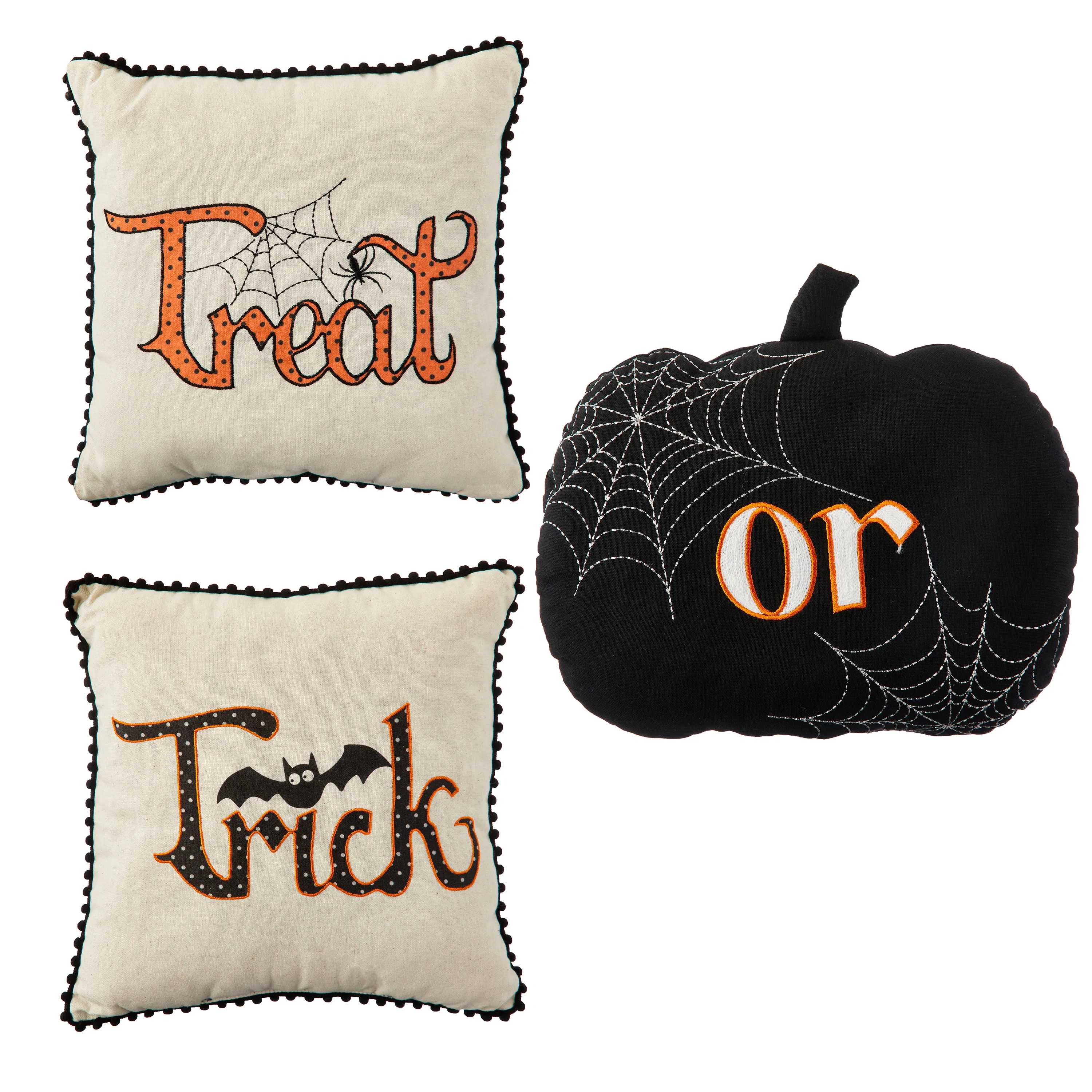 Way To Celebrate Halloween Decorative Pillow, 3pcs Pack 13Inch Pillow,  Pumpkin/ Trick/ Treat, Bl... | Walmart (US)