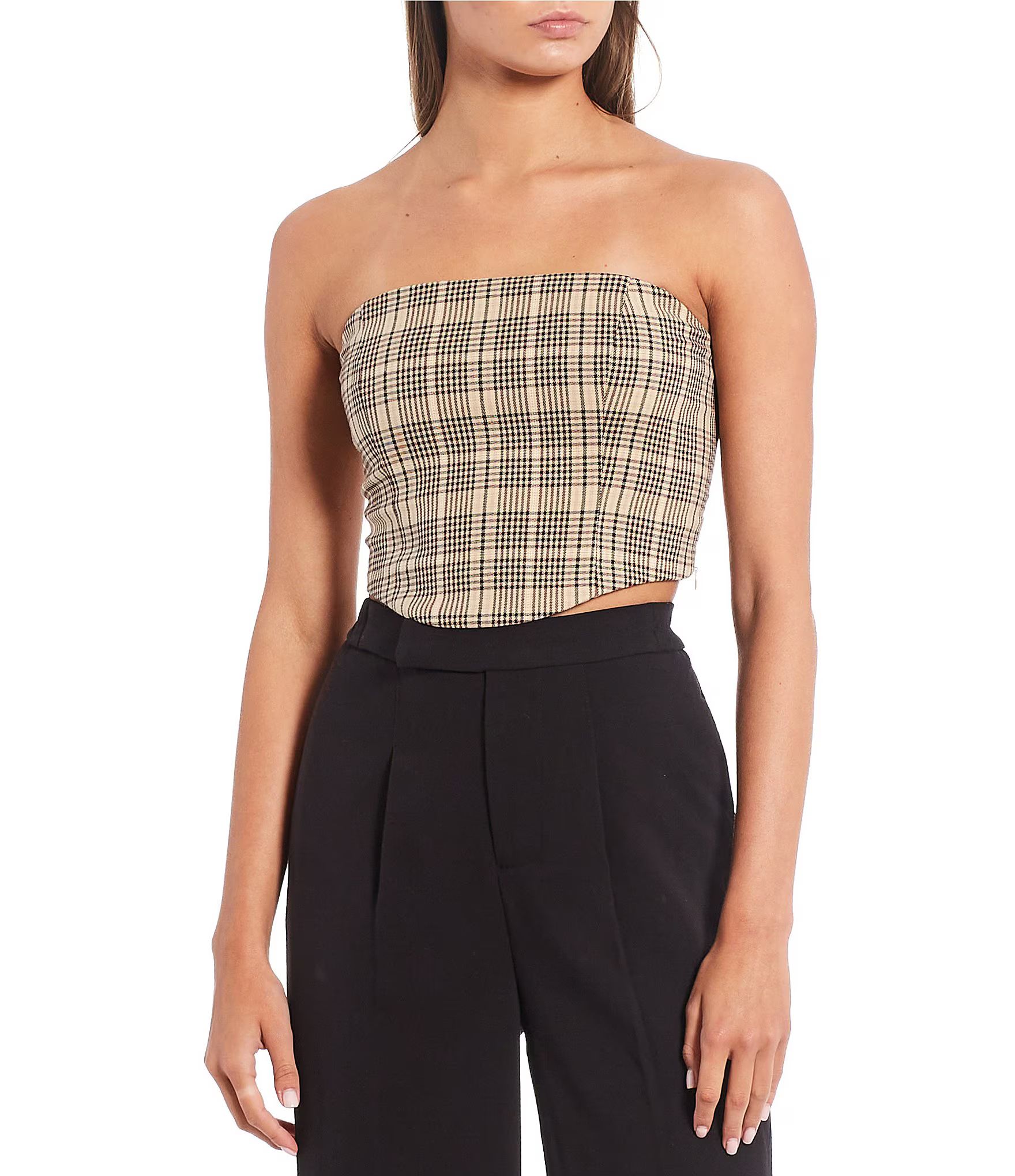 Strapless Plaid Print Smocked Back Bustier Top | Dillard's