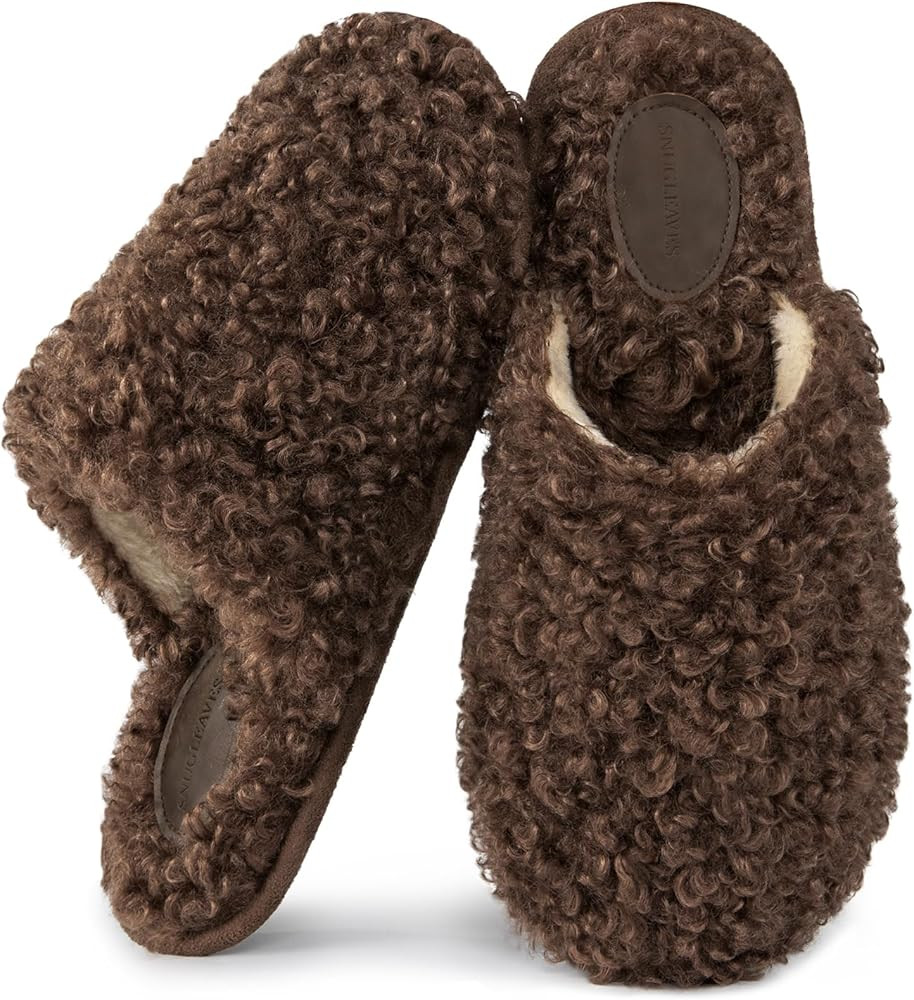 Snug Leaves Women's Scuff Slippers Furry Cute Curly Faux Wool Slip-on Indoor Memory Foam House Sh... | Amazon (US)