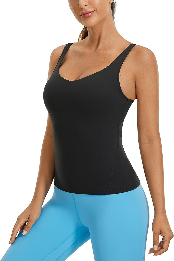 CRZ YOGA Womens Butterluxe V Neck Workout Tank Top - with Built in Shelf Bra Slimming Tummy Contr... | Amazon (US)