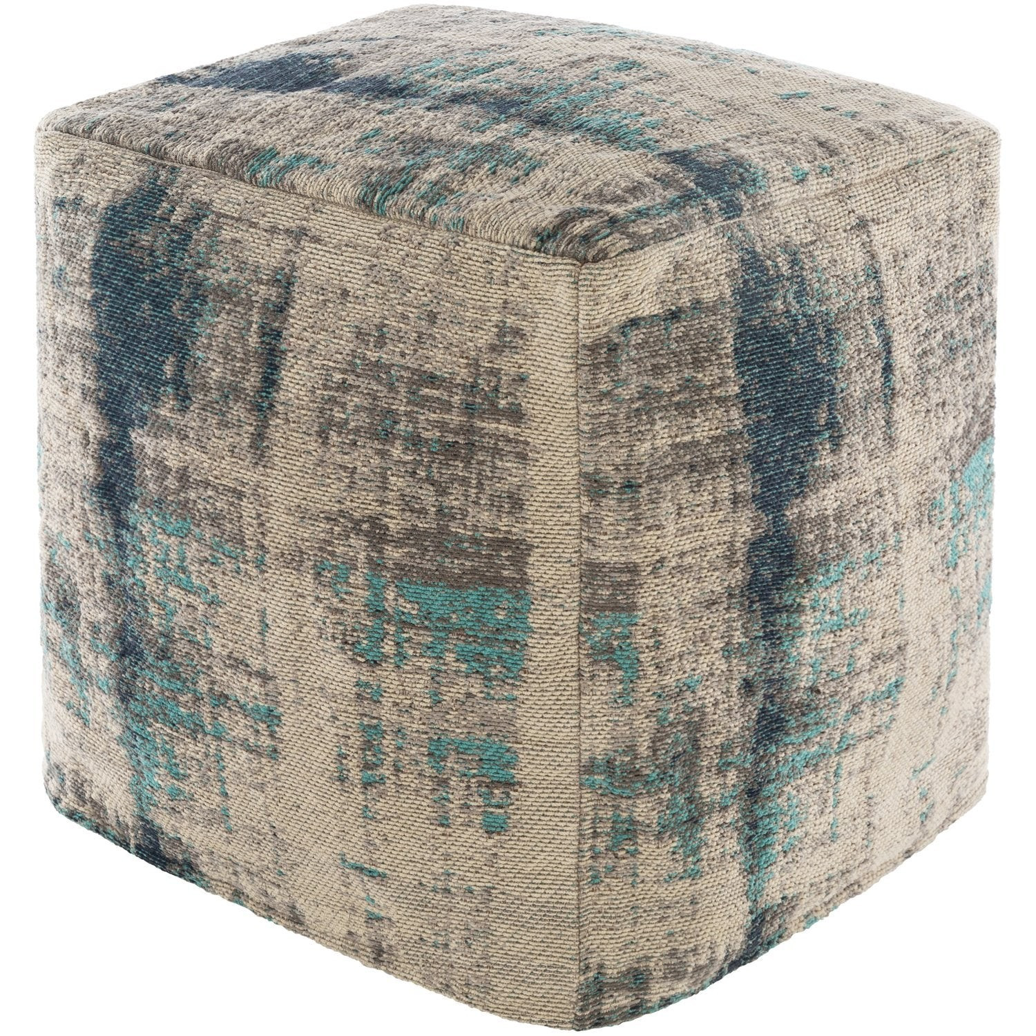 Dalen Jacquard Pouf in Aqua | Burke Decor