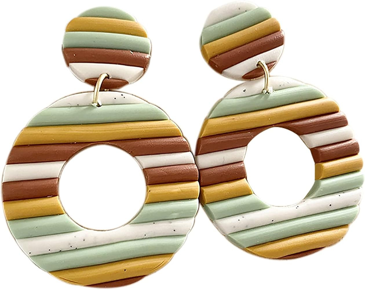 Bohemian Rainbow Stripe Ceramic Clay Drop Dangle Earring for Women Girl Teen Friend Lightweight Colo | Amazon (US)