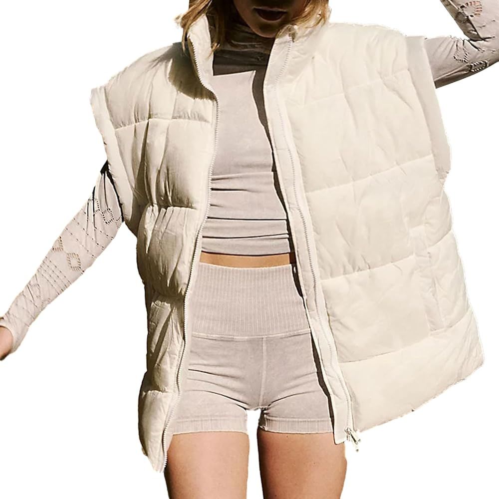 XIAXAIXU Women Winter Warm Puffy Vest Stand Collar Sleeveless Padded Down Jacket Zipper Cardigan ... | Amazon (US)