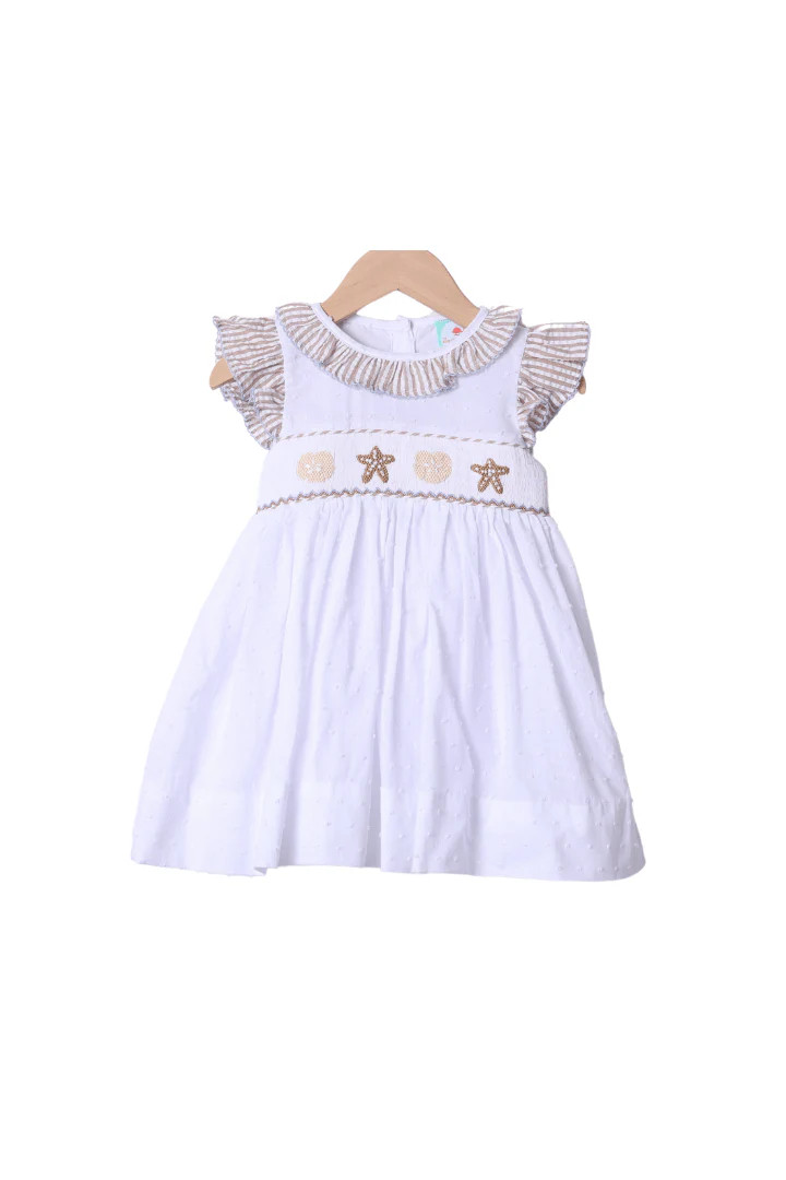 Smocked Starfish White Swiss Dot Ruffle Dress | The Smocked Flamingo