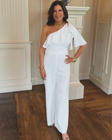 Roses are red, violets are blue, 
But if you’re into white, then this jumpsuit’s for you! 🤍 🤍 🤍🤍

Wore this to the recent Dress for Success Uncommon Threads Gala and got so many compliments. And it must be fabulous because two of you already purchased it just from seeing it at the gala, so thank you!😍😘

This Kallan Jumpsuit from @blackhalo by @laurel.berman also comes in a gorgeous berry plum, and it’s absolutely stunning. 💕

But whether you’re team white or team berry, these @julievos pieces finish off the outfit beautifully, don’t you think?✨✨✨

And my @inez Sofia soft gold sandals kept my feet comfy all night long. (Use gweng15 to save 15%. )

It was an amazing evening, filled with empowering women, and between the online auction and the @uncommomthreadscloset gala the event raised over $76,000! 

Congratulations to @themidlifefashionista and all of the hardworking peeps who participated to make this year’s efforts a huge success.👏🏻👏🏻👏🏻

Comment jumpsuit or outfit and I’ll send you a link 🔗 or just ask. FYI, I always go up a size in Black Halo.

OK, time for me to get busy. Finally turned the corner and saying adios to a very nasty cold. 🤧 Those summer colds are the worst! 🦠 

Wishing you a productive Monday, and a fabulous week ahead! 😘😘

#blackhalo #whitejumpsuit #summerstyle #AgingWithAttitude #GetTheLook #mystylemyway #GwenLivesWell#Over60AndFabulous #AgelessStyle #julievos #AgingWithAttitude #strikeapose #SouthFloridaLiving #GwenLivesWell

#LTKSeasonal #LTKParties #LTKStyleTip