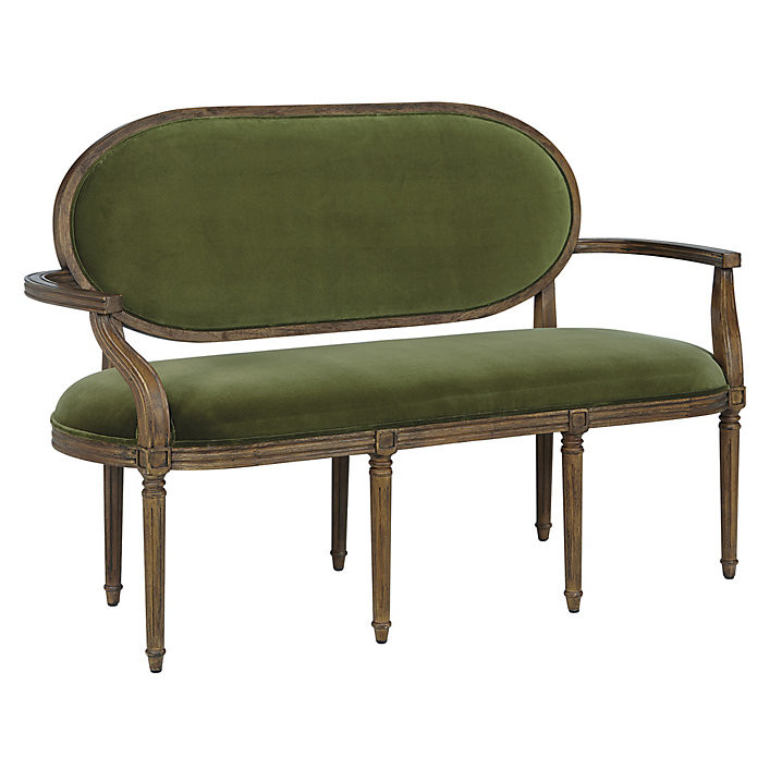 Louis Oval Bench with Velvet Upholstery & Carved Walnut Finish Legs | Ballard Designs, Inc.