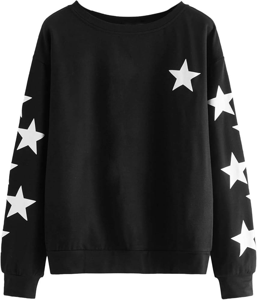 SweatyRocks Women's Long Sleeve Sweatshirt Star Graphic Print Pullover Shirt Top | Amazon (US)