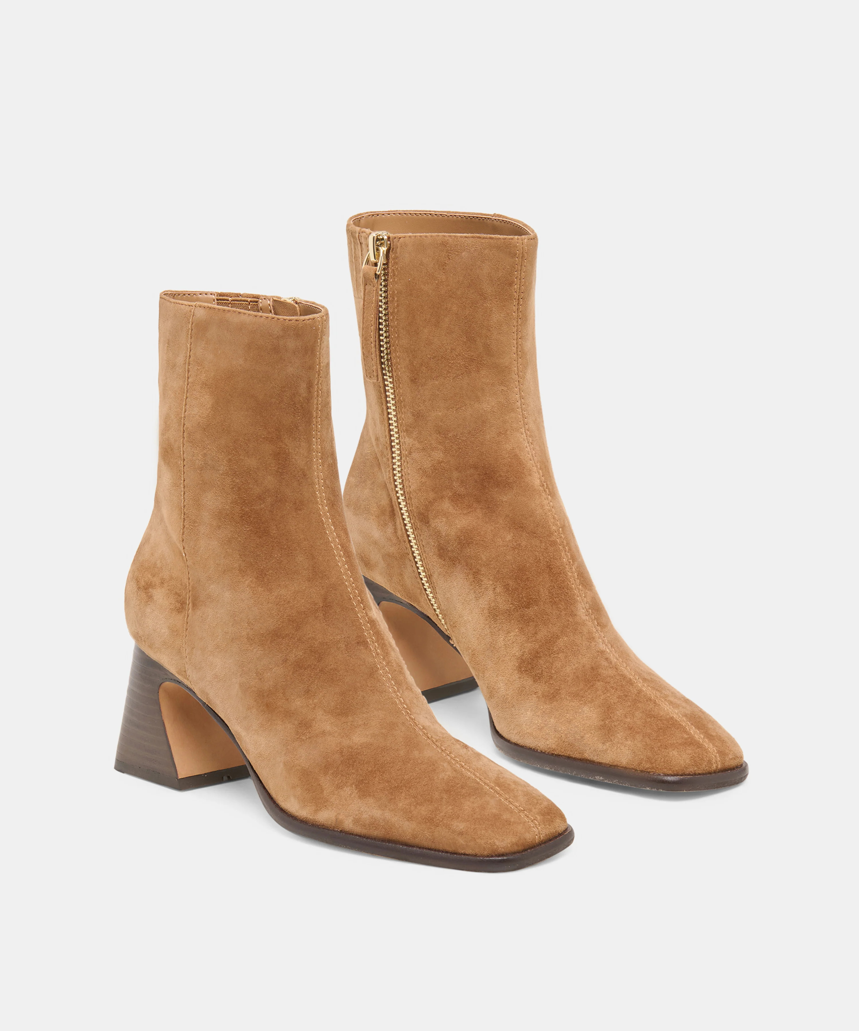 CECELA Lt Brown Suede Block Heeled Ankle Booties | Dolce Vita | DolceVita.com