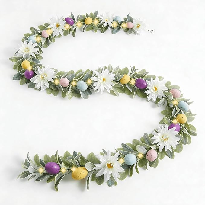 6ft Pre-Lit Easter Garland with 40 LED Lights, Artificial Waterproof Lambs Ear Spring Floral Gree... | Amazon (US)