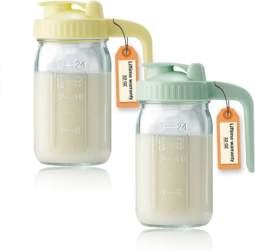 32oz Glass Pitcher with Lid & V-shaped Pour Spout - 1 Quart Double Leak Proof, Creamer Container ... | Amazon (US)