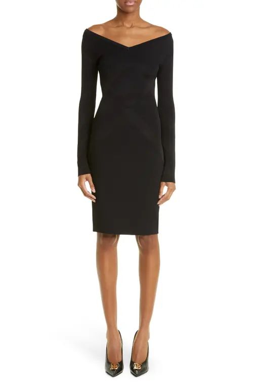 burberry Orietta Long Sleeve Chevron Sweater Dress in Black at Nordstrom, Size Small | Nordstrom